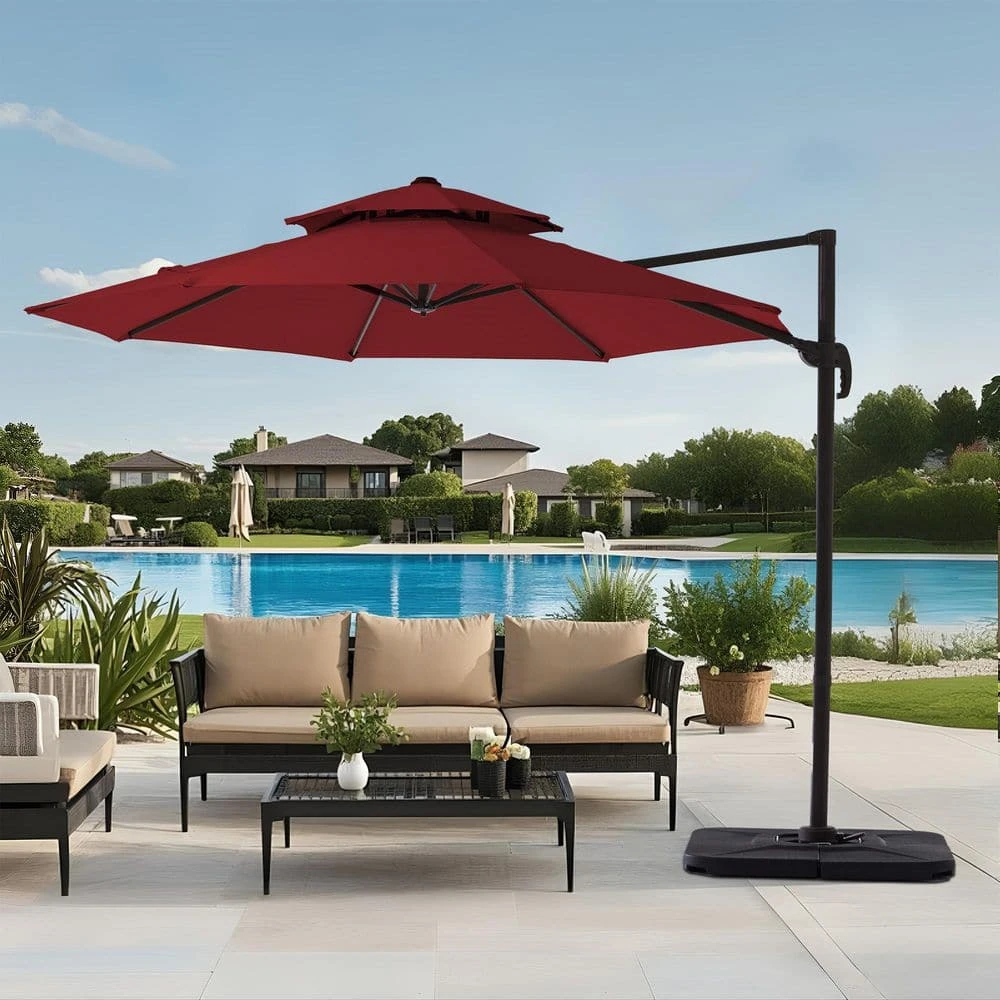11 Ft.Double Top Round Outdoor Cantilever Umbrella With Cover,Heavy-Duty 360° Rotation Patio Umbrella In Red 1 11 Ft.Double Top Round Outdoor Cantilever Umbrella With Cover,Heavy-Duty 360° Rotation Patio Umbrella In Red
