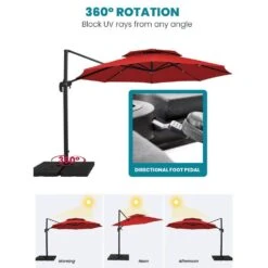 11 Ft.Double Top Round Outdoor Cantilever Umbrella With Cover,Heavy-Duty 360° Rotation Patio Umbrella In Red 18 11 Ft.Double Top Round Outdoor Cantilever Umbrella With Cover,Heavy-Duty 360° Rotation Patio Umbrella In Red -More Furniture Store jearey cantilever umbrellas 11sdylm red 77 1000