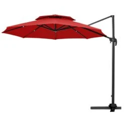11 Ft.Double Top Round Outdoor Cantilever Umbrella With Cover,Heavy-Duty 360° Rotation Patio Umbrella In Red 19 11 Ft.Double Top Round Outdoor Cantilever Umbrella With Cover,Heavy-Duty 360° Rotation Patio Umbrella In Red -More Furniture Store jearey cantilever umbrellas 11sdylm red c3 1000