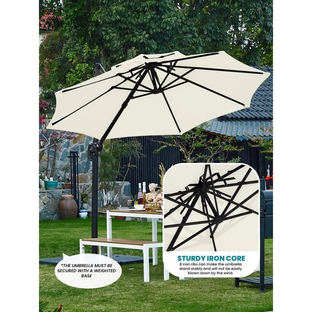 11 Ft.Double Top Round Outdoor Cantilever Umbrella With Cover,Heavy-Duty 360° Rotation Patio Umbrella In Off-White 5 11 Ft.Double Top Round Outdoor Cantilever Umbrella With Cover,Heavy-Duty 360° Rotation Patio Umbrella In Off-White - Image 5