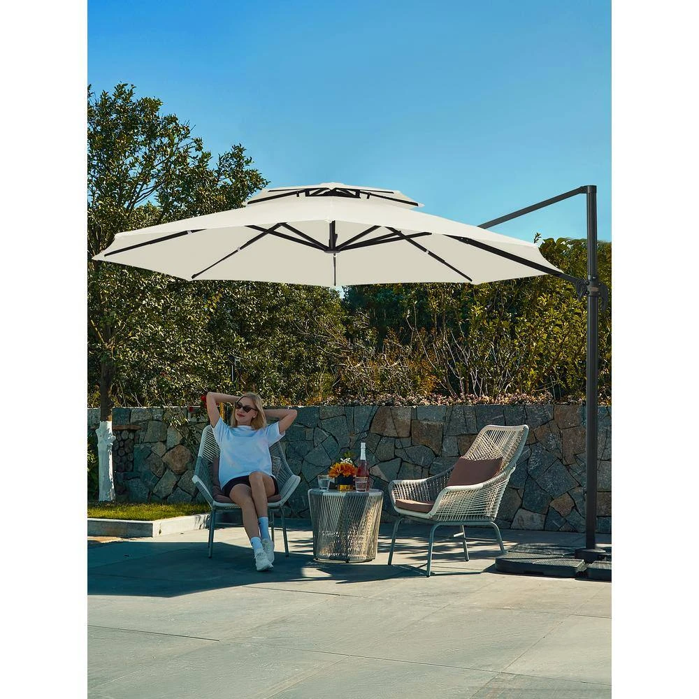 11 Ft.Double Top Round Outdoor Cantilever Umbrella With Cover,Heavy-Duty 360° Rotation Patio Umbrella In Off-White 3 11 Ft.Double Top Round Outdoor Cantilever Umbrella With Cover,Heavy-Duty 360° Rotation Patio Umbrella In Off-White - Image 3