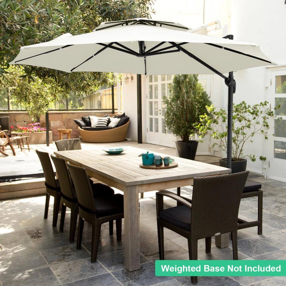 11 Ft.Double Top Round Outdoor Cantilever Umbrella With Cover,Heavy-Duty 360° Rotation Patio Umbrella In Off-White 7 11 Ft.Double Top Round Outdoor Cantilever Umbrella With Cover,Heavy-Duty 360° Rotation Patio Umbrella In Off-White - Image 7
