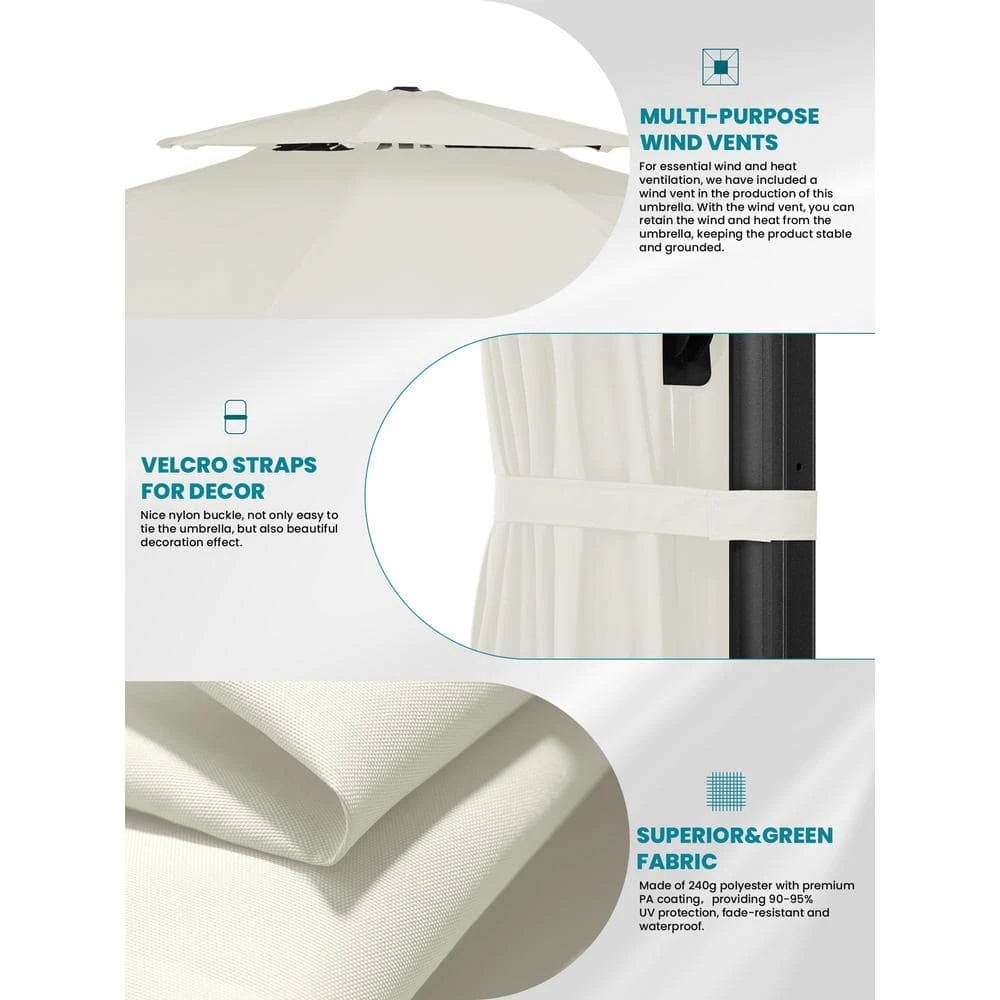 11 Ft.Double Top Round Outdoor Cantilever Umbrella With Cover,Heavy-Duty 360° Rotation Patio Umbrella In Off-White 4 11 Ft.Double Top Round Outdoor Cantilever Umbrella With Cover,Heavy-Duty 360° Rotation Patio Umbrella In Off-White - Image 4