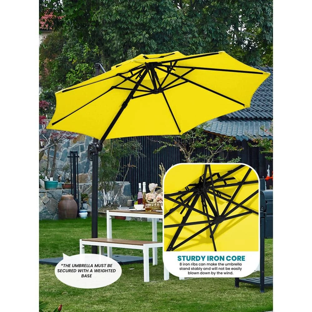 11 Ft.Double Top Round Outdoor Cantilever Umbrella With Cover,Heavy-Duty 360° Rotation Patio Umbrella In Yellow 5 11 Ft.Double Top Round Outdoor Cantilever Umbrella With Cover,Heavy-Duty 360° Rotation Patio Umbrella In Yellow - Image 5