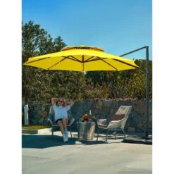 11 Ft.Double Top Round Outdoor Cantilever Umbrella With Cover,Heavy-Duty 360° Rotation Patio Umbrella In Yellow 14 11 Ft.Double Top Round Outdoor Cantilever Umbrella With Cover,Heavy-Duty 360° Rotation Patio Umbrella In Yellow -More Furniture Store jearey cantilever umbrellas 11sdylm yellow 40 1000
