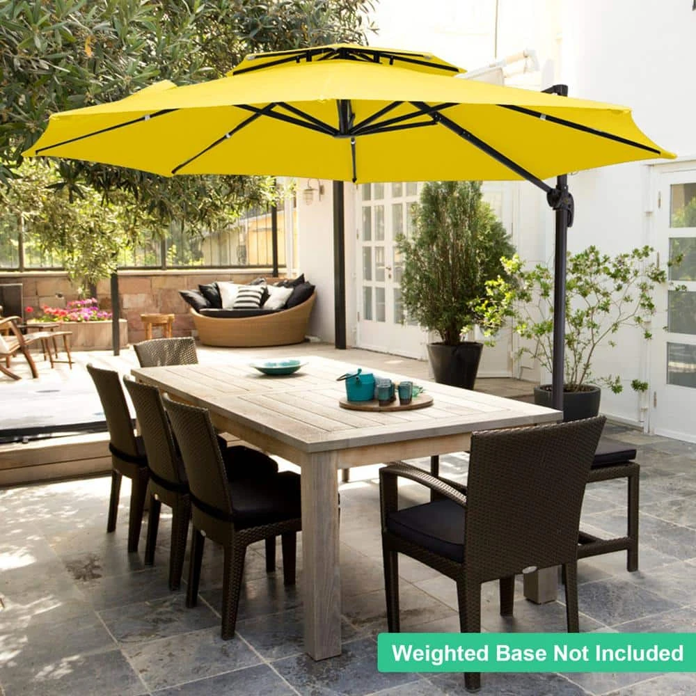 11 Ft.Double Top Round Outdoor Cantilever Umbrella With Cover,Heavy-Duty 360° Rotation Patio Umbrella In Yellow 9 11 Ft.Double Top Round Outdoor Cantilever Umbrella With Cover,Heavy-Duty 360° Rotation Patio Umbrella In Yellow - Image 9