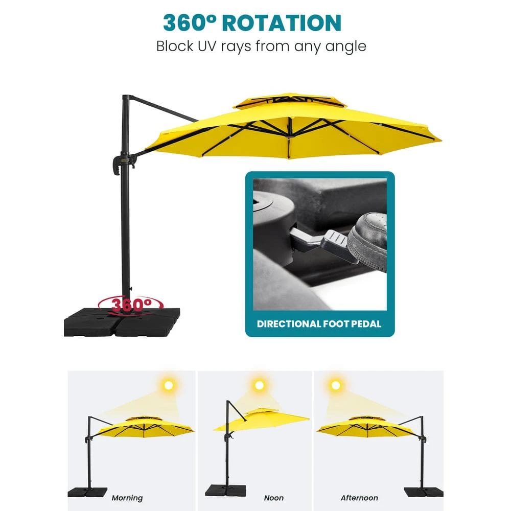 11 Ft.Double Top Round Outdoor Cantilever Umbrella With Cover,Heavy-Duty 360° Rotation Patio Umbrella In Yellow 7 11 Ft.Double Top Round Outdoor Cantilever Umbrella With Cover,Heavy-Duty 360° Rotation Patio Umbrella In Yellow - Image 7