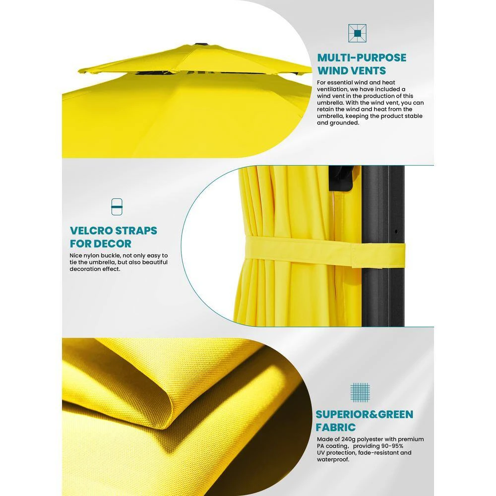 11 Ft.Double Top Round Outdoor Cantilever Umbrella With Cover,Heavy-Duty 360° Rotation Patio Umbrella In Yellow 4 11 Ft.Double Top Round Outdoor Cantilever Umbrella With Cover,Heavy-Duty 360° Rotation Patio Umbrella In Yellow - Image 4