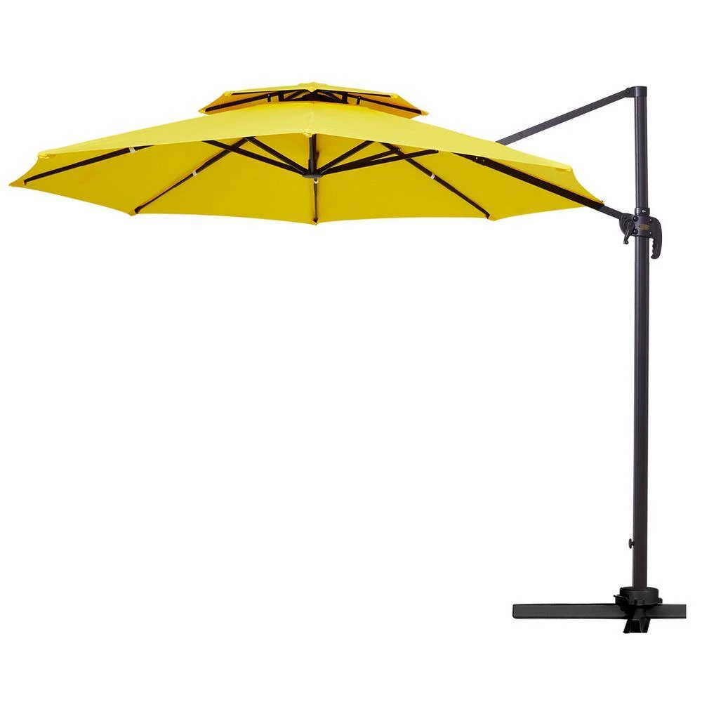 11 Ft.Double Top Round Outdoor Cantilever Umbrella With Cover,Heavy-Duty 360° Rotation Patio Umbrella In Yellow 8 11 Ft.Double Top Round Outdoor Cantilever Umbrella With Cover,Heavy-Duty 360° Rotation Patio Umbrella In Yellow - Image 8