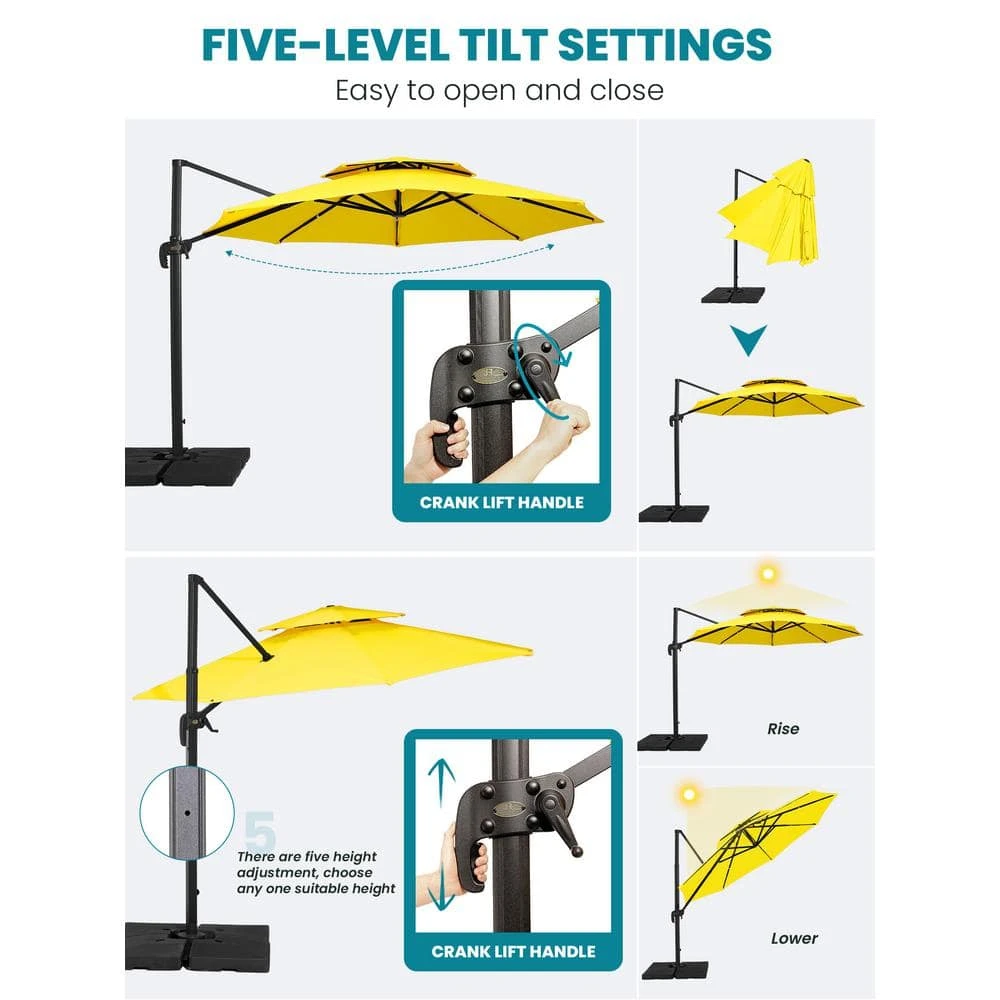 11 Ft.Double Top Round Outdoor Cantilever Umbrella With Cover,Heavy-Duty 360° Rotation Patio Umbrella In Yellow 12 11 Ft.Double Top Round Outdoor Cantilever Umbrella With Cover,Heavy-Duty 360° Rotation Patio Umbrella In Yellow - Image 12