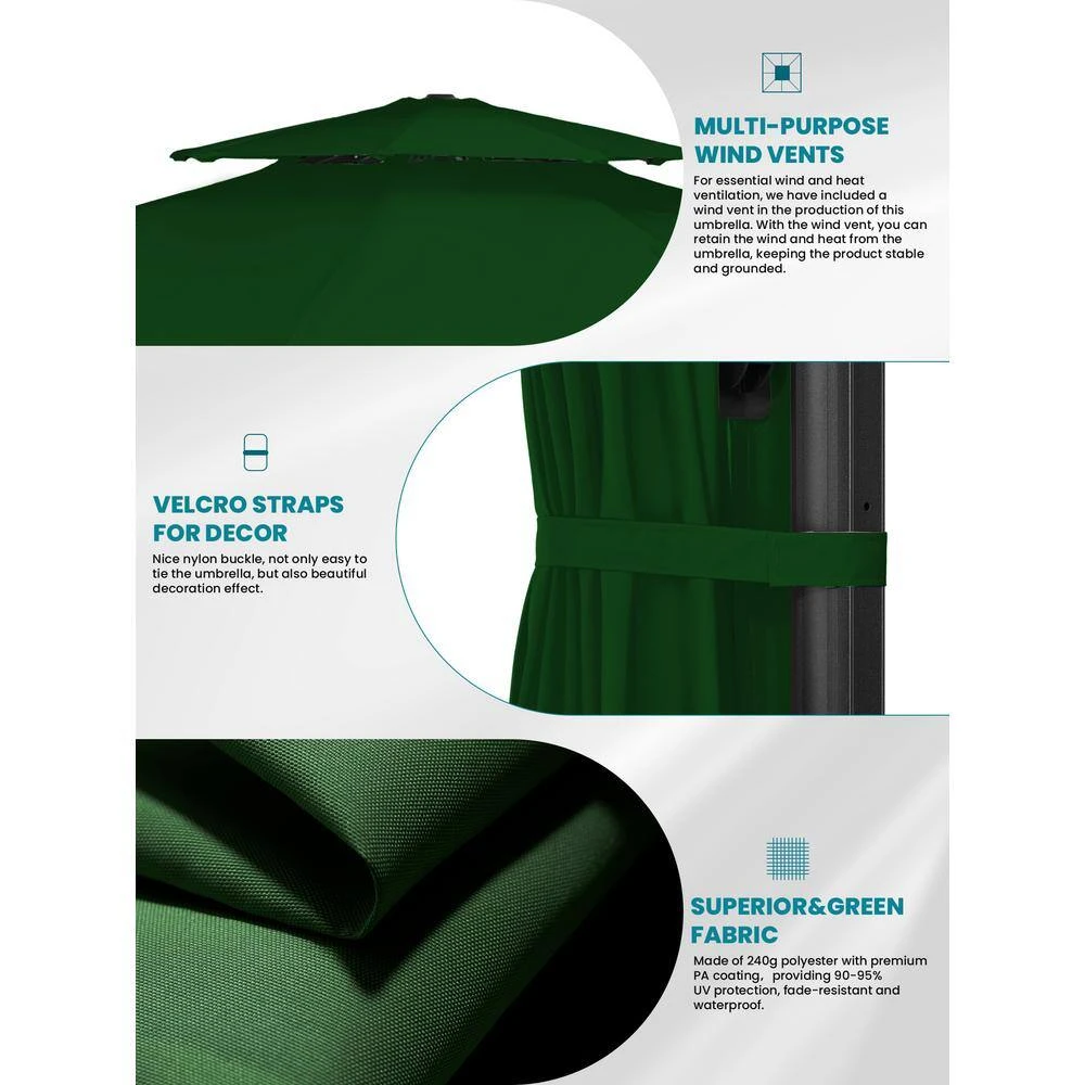 13 Ft. Patio Round Umbrella 360-Degree Rotation Cantilever Umbrella With Cover In Dark Green 8 13 Ft. Patio Round Umbrella 360-Degree Rotation Cantilever Umbrella With Cover In Dark Green - Image 8