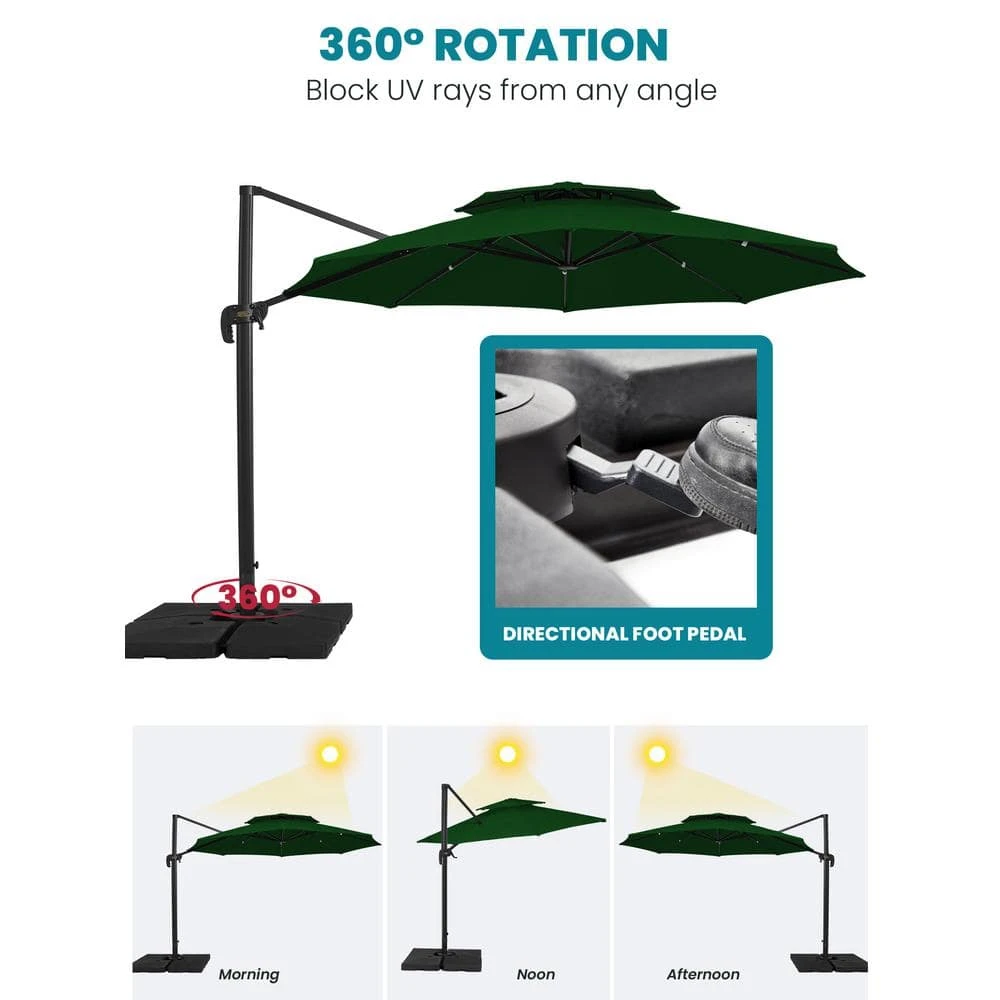 13 Ft. Patio Round Umbrella 360-Degree Rotation Cantilever Umbrella With Cover In Dark Green 7 13 Ft. Patio Round Umbrella 360-Degree Rotation Cantilever Umbrella With Cover In Dark Green - Image 7