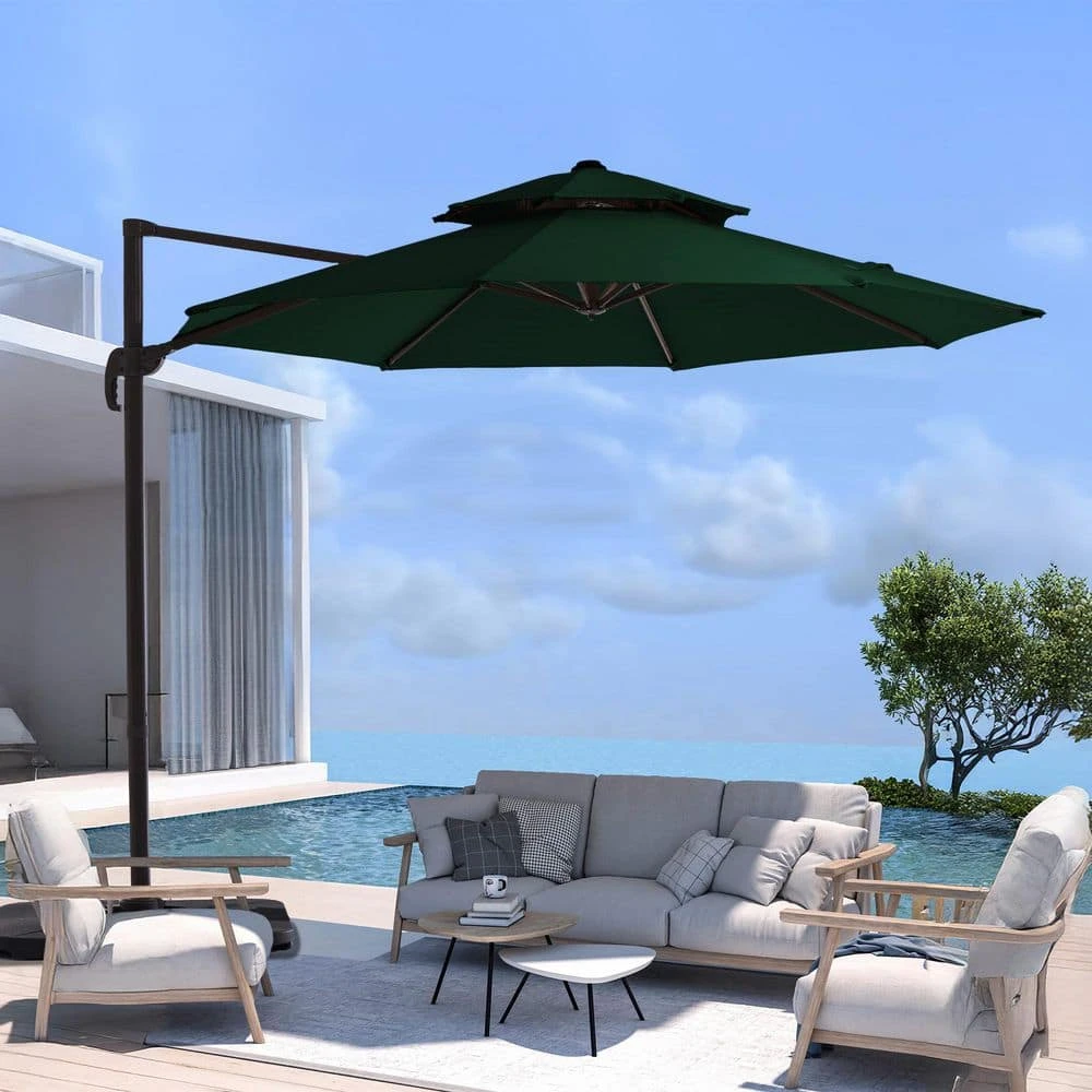 13 Ft. Patio Round Umbrella 360-Degree Rotation Cantilever Umbrella With Cover In Dark Green 1 13 Ft. Patio Round Umbrella 360-Degree Rotation Cantilever Umbrella With Cover In Dark Green