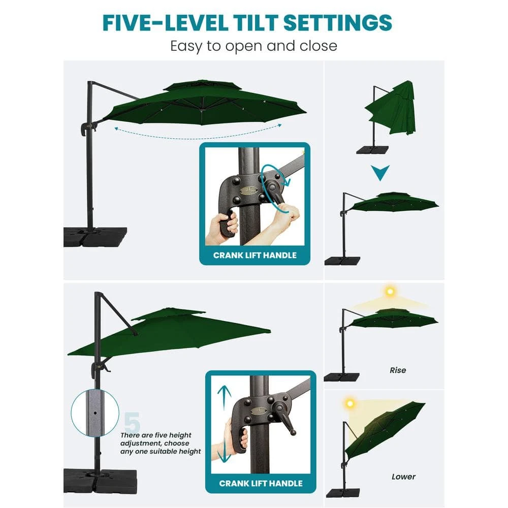 13 Ft. Patio Round Umbrella 360-Degree Rotation Cantilever Umbrella With Cover In Dark Green 6 13 Ft. Patio Round Umbrella 360-Degree Rotation Cantilever Umbrella With Cover In Dark Green - Image 6