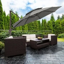 13 Ft. Aluminum 360-Degree Rotation Cantilever Patio Umbrella With Cover In Gray