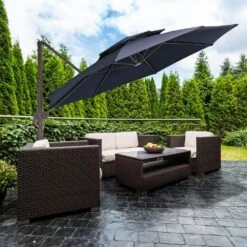 13 Ft. Aluminum 360-Degree Rotation Cantilever Patio Umbrella With Cover In Navy