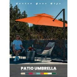 13 Ft. Aluminum 360-Degree Rotation Cantilever Patio Umbrella With Cover In Orange -More Furniture Store jearey cantilever umbrellas 13sdylm orange 31 1000