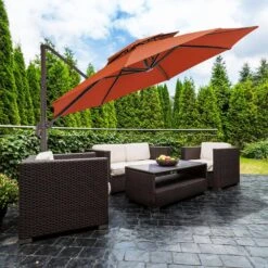13 Ft. Aluminum 360-Degree Rotation Cantilever Patio Umbrella With Cover In Orange