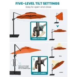 13 Ft. Aluminum 360-Degree Rotation Cantilever Patio Umbrella With Cover In Orange -More Furniture Store jearey cantilever umbrellas 13sdylm orange 77 1000