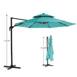 13 Ft. Patio Round Umbrella 360-Degree Rotation Cantilever Umbrella With Cover In Peacock Blue -More Furniture Store jearey cantilever umbrellas 13sdylm pb 76 1000