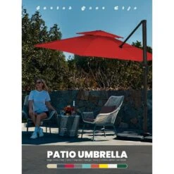 13 Ft. Aluminum 360-Degree Rotation Cantilever Patio Umbrella With Cover In Red -More Furniture Store jearey cantilever umbrellas 13sdylm red 31 1000