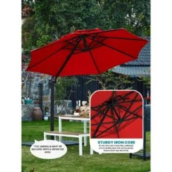 13 Ft. Aluminum 360-Degree Rotation Cantilever Patio Umbrella With Cover In Red -More Furniture Store jearey cantilever umbrellas 13sdylm red 40 1000
