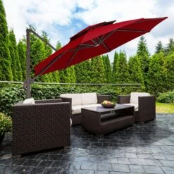 13 Ft. Aluminum 360-Degree Rotation Cantilever Patio Umbrella With Cover In Red