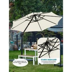 13 Ft. Patio Round Umbrella 360-Degree Rotation Cantilever Umbrella With Cover In Off-White 16 13 Ft. Patio Round Umbrella 360-Degree Rotation Cantilever Umbrella With Cover In Off-White -More Furniture Store jearey cantilever umbrellas 13sdylm wt 44 1000