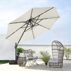 13 Ft. Patio Round Umbrella 360-Degree Rotation Cantilever Umbrella With Cover In Off-White