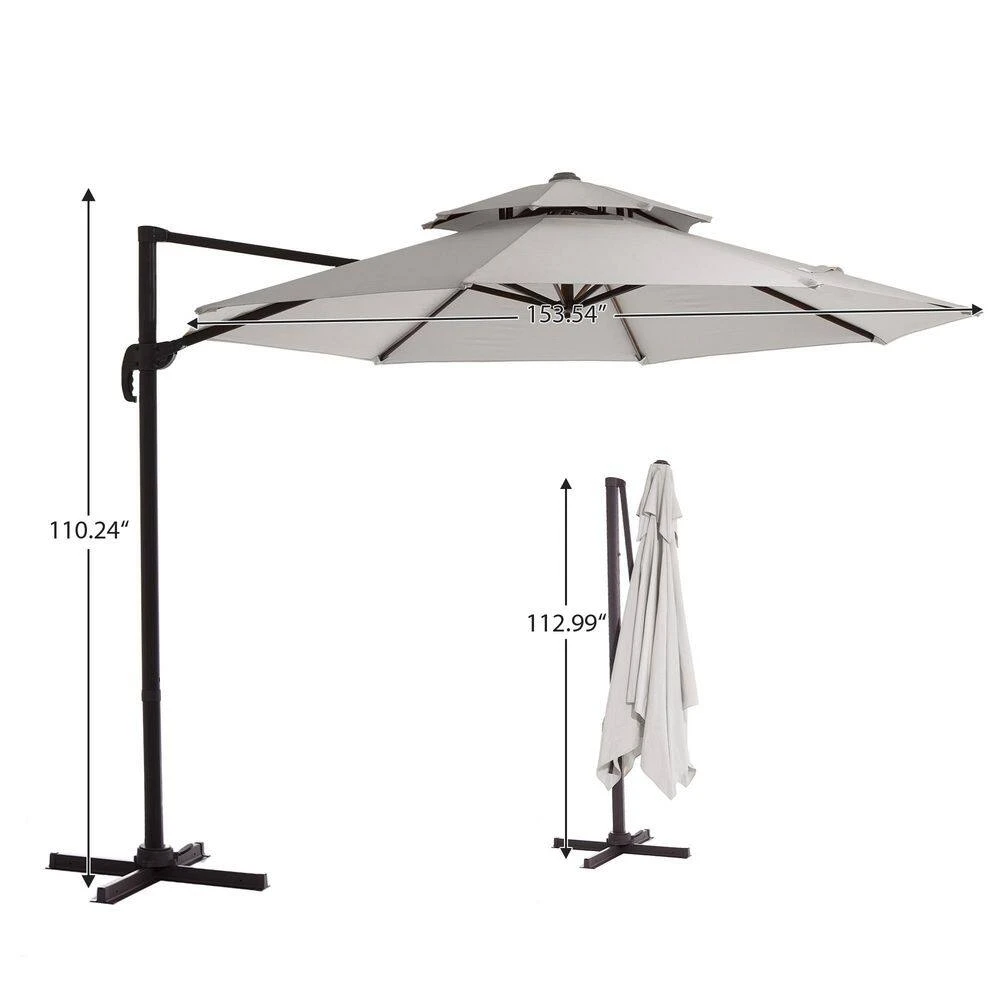 13 Ft. Patio Round Umbrella 360-Degree Rotation Cantilever Umbrella With Cover In Off-White 9 13 Ft. Patio Round Umbrella 360-Degree Rotation Cantilever Umbrella With Cover In Off-White - Image 9