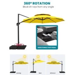 13 Ft. Patio Round Umbrella 360-Degree Rotation Cantilever Umbrella With Cover In Yellow -More Furniture Store jearey cantilever umbrellas 13sdylm ye 4f 1000