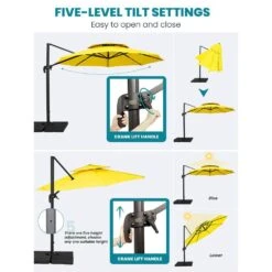 13 Ft. Patio Round Umbrella 360-Degree Rotation Cantilever Umbrella With Cover In Yellow -More Furniture Store jearey cantilever umbrellas 13sdylm ye c3 1000