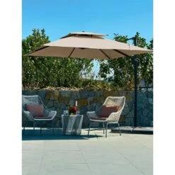 9 Ft. X 9 Ft. Square Aluminum Cantilever Tilt Patio Umbrella In Beige -More Furniture Store jearey cantilever umbrellas 9 9sdylm beige 40 1000