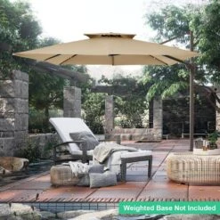 9 Ft. X 9 Ft. Square Aluminum Cantilever Tilt Patio Umbrella In Beige -More Furniture Store jearey cantilever umbrellas 9 9sdylm beige 4f 1000