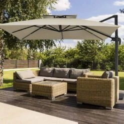 9 Ft. X 9 Ft. Square Aluminum Cantilever Tilt Patio Umbrella In Beige