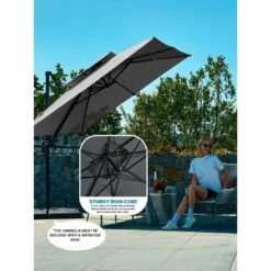 9 Ft. X 9 Ft. Square Aluminum Cantilever Tilt Patio Umbrella In Gray -More Furniture Store jearey cantilever umbrellas 9 9sdylm gray 1d 1000