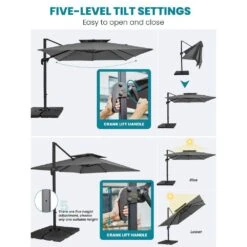 9 Ft. X 9 Ft. Square Aluminum Cantilever Tilt Patio Umbrella In Gray -More Furniture Store jearey cantilever umbrellas 9 9sdylm gray d4 1000