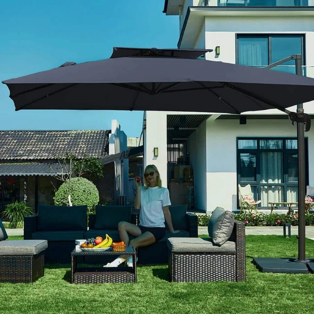 9 Ft. X 9 Ft. Square Aluminum Cantilever Tilt Patio Umbrella In Navy 1 9 Ft. X 9 Ft. Square Aluminum Cantilever Tilt Patio Umbrella In Navy