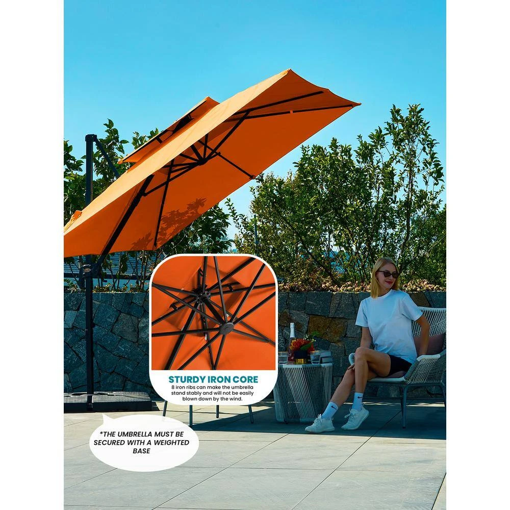 9 Ft. X 9 Ft. Square Aluminum Cantilever Tilt Patio Umbrella In Orange 5 9 Ft. X 9 Ft. Square Aluminum Cantilever Tilt Patio Umbrella In Orange - Image 5