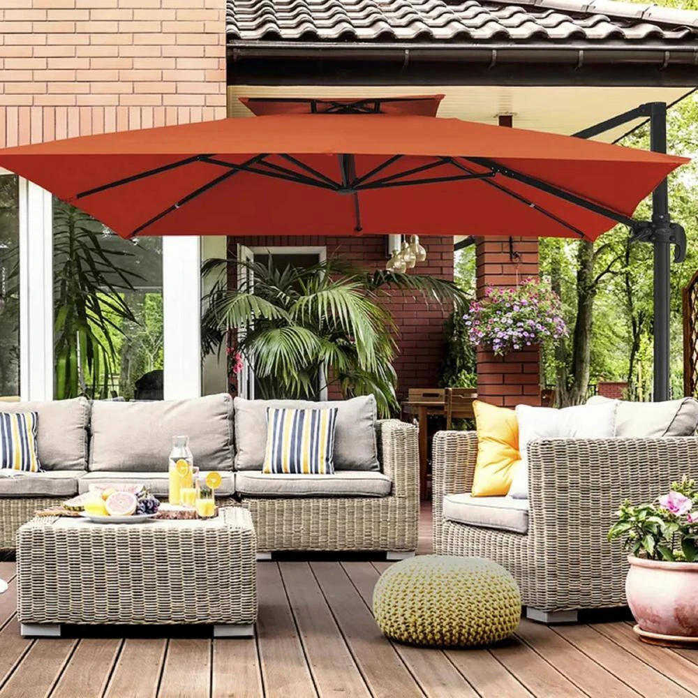 9 Ft. X 9 Ft. Square Aluminum Cantilever Tilt Patio Umbrella In Orange 2 9 Ft. X 9 Ft. Square Aluminum Cantilever Tilt Patio Umbrella In Orange - Image 2