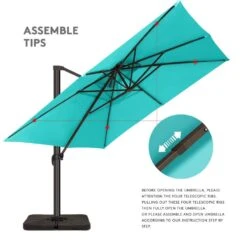 9 Ft. X 9 Ft. Square Aluminum Cantilever Tilt Patio Umbrella In Peacook Blue -More Furniture Store jearey cantilever umbrellas 9 9sdylm pb c3 1000