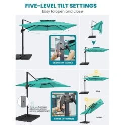9 Ft. X 9 Ft. Square Aluminum Cantilever Tilt Patio Umbrella In Peacook Blue -More Furniture Store jearey cantilever umbrellas 9 9sdylm pb d4 1000