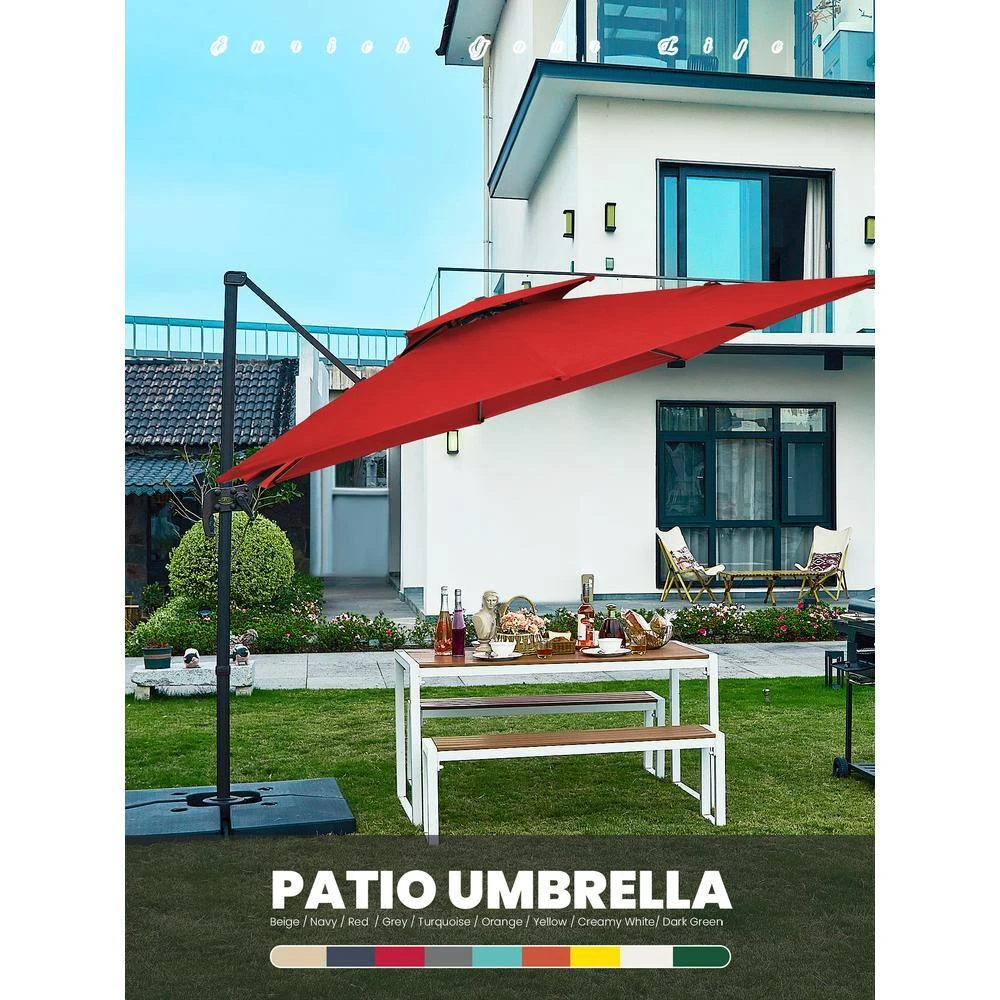 9 Ft. X 9 Ft. Square Aluminum Cantilever Tilt Patio Umbrella In Red 11 9 Ft. X 9 Ft. Square Aluminum Cantilever Tilt Patio Umbrella In Red - Image 11
