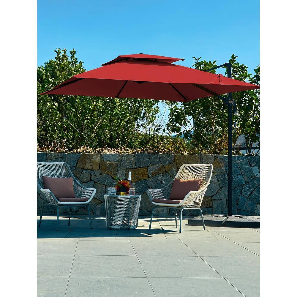 9 Ft. X 9 Ft. Square Aluminum Cantilever Tilt Patio Umbrella In Red 3 9 Ft. X 9 Ft. Square Aluminum Cantilever Tilt Patio Umbrella In Red - Image 3