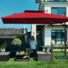 9 Ft. X 9 Ft. Square Aluminum Cantilever Tilt Patio Umbrella In Red