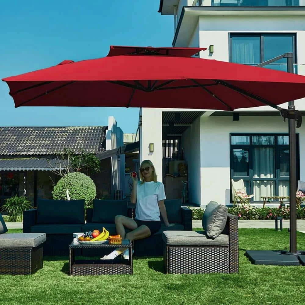 9 Ft. X 9 Ft. Square Aluminum Cantilever Tilt Patio Umbrella In Red 1 9 Ft. X 9 Ft. Square Aluminum Cantilever Tilt Patio Umbrella In Red