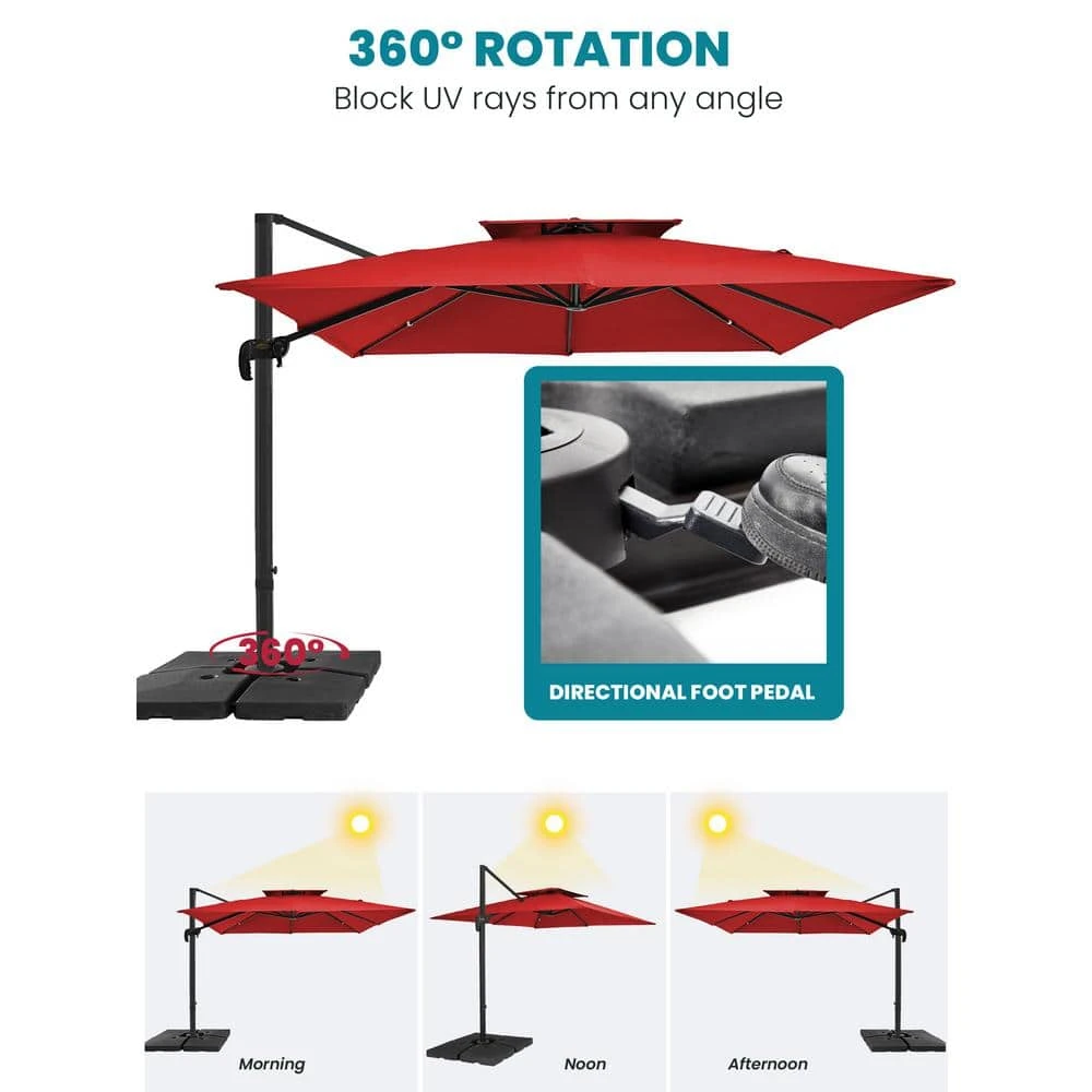 9 Ft. X 9 Ft. Square Aluminum Cantilever Tilt Patio Umbrella In Red 7 9 Ft. X 9 Ft. Square Aluminum Cantilever Tilt Patio Umbrella In Red - Image 7