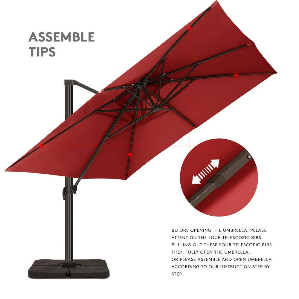9 Ft. X 9 Ft. Square Aluminum Cantilever Tilt Patio Umbrella In Red 8 9 Ft. X 9 Ft. Square Aluminum Cantilever Tilt Patio Umbrella In Red - Image 8