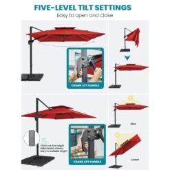 9 Ft. X 9 Ft. Square Aluminum Cantilever Tilt Patio Umbrella In Red 20 9 Ft. X 9 Ft. Square Aluminum Cantilever Tilt Patio Umbrella In Red -More Furniture Store jearey cantilever umbrellas 9 9sdylm red d4 1000