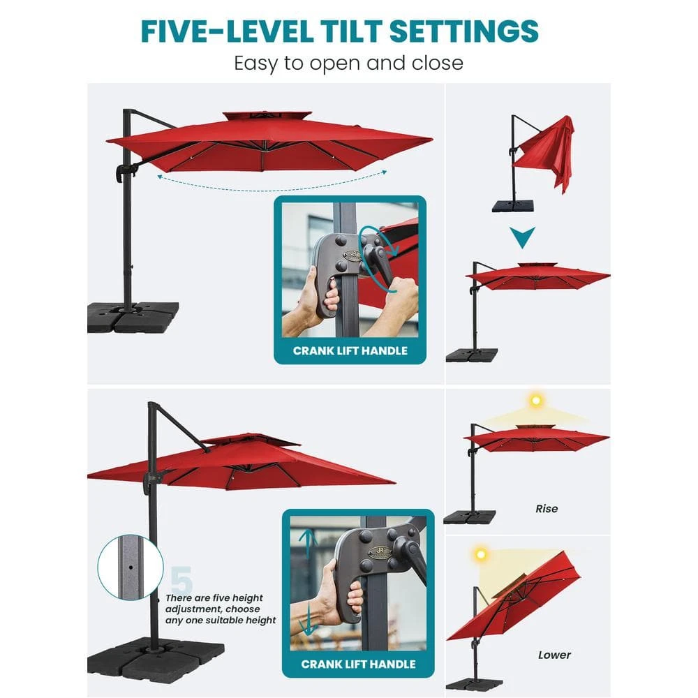 9 Ft. X 9 Ft. Square Aluminum Cantilever Tilt Patio Umbrella In Red 10 9 Ft. X 9 Ft. Square Aluminum Cantilever Tilt Patio Umbrella In Red - Image 10